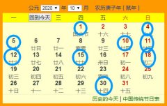 2020年10月份开业吉日一览表